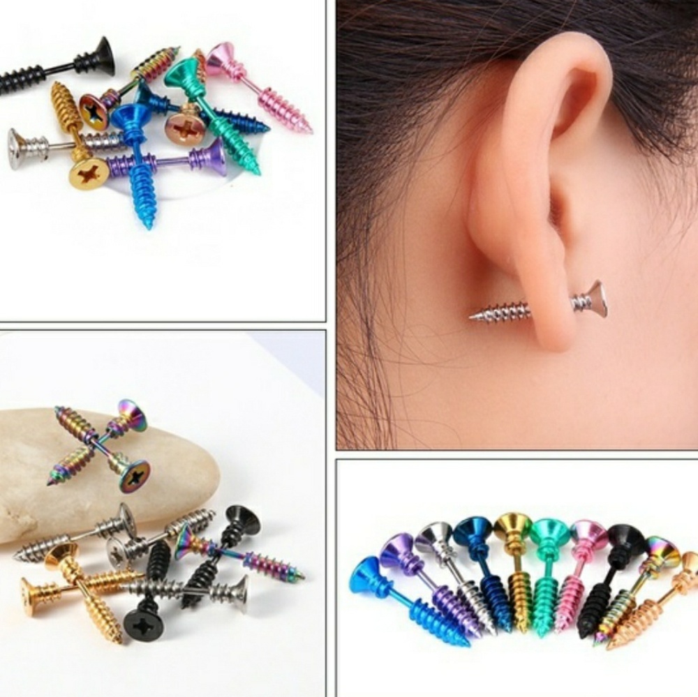 ❤ 4/$15❤  Pink Titanium Nail Screw Stud Earrings